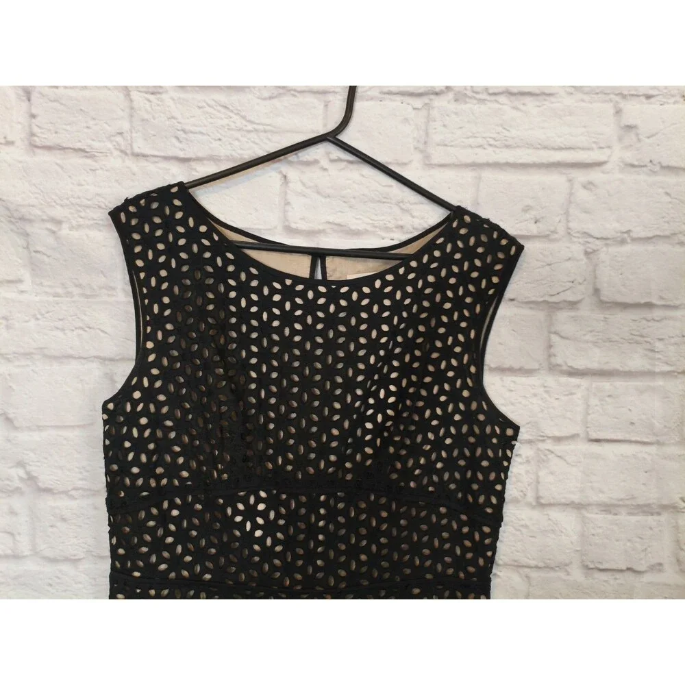 NEW‎ Ann Taylor LOFT Black Eyelet Lace Ribbon Tie Zipper Dress Womens size 8